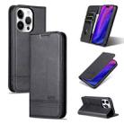 For iPhone 15 Pro AZNS Magnetic Calf Texture Flip Leather Phone Case(Black) - 1