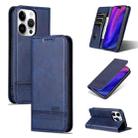 For iPhone 16 Pro Max AZNS Magnetic Calf Texture Flip Leather Phone Case(Dark Blue) - 1