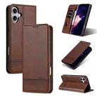 For iPhone 16 Plus AZNS Magnetic Calf Texture Flip Leather Phone Case(Dark Brown) - 1