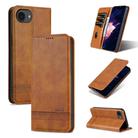 For iPhone 16e AZNS Magnetic Calf Texture Flip Leather Phone Case(Light Brown) - 1