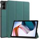 For Xiaomi Redmi Pad SE Custer Pure Color 3-Fold Holder Leather Tablet Case(Dark Green) - 1