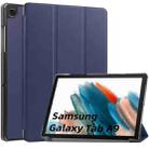 For Samsung Galaxy Tab A9 Custer Pure Color 3-Fold Holder Leather Tablet Case(Dark Blue) - 1