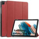 For Samsung Galaxy Tab A9 Custer Pure Color 3-Fold Holder Leather Tablet Case(Red) - 1