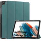 For Samsung Galaxy Tab A9 Custer Pure Color 3-Fold Holder Leather Tablet Case(Dark Green) - 1