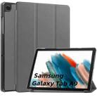 For Samsung Galaxy Tab A9 Custer Pure Color 3-Fold Holder Leather Tablet Case(Grey) - 1