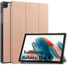 For Samsung Galaxy Tab A9 Custer Pure Color 3-Fold Holder Leather Tablet Case(Rose Gold) - 1