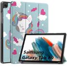 For Samsung Galaxy Tab A9 Custer Painted 3-Fold Holder Smart Leather Tablet Case(Unicorn) - 1