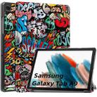 For Samsung Galaxy Tab A9 Custer Painted 3-Fold Holder Smart Leather Tablet Case(Graffiti) - 1