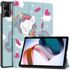 For Xiaomi Redmi Pad SE Custer Painted 3-Fold Holder Smart Leather Tablet Case(Unicorn) - 1
