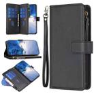 For OPPO A58 4G 9 Card Slots Zipper Wallet Leather Flip Phone Case(Black) - 1