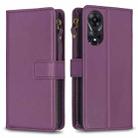 For OPPO A78 5G 9 Card Slots Zipper Wallet Leather Flip Phone Case(Dark Purple) - 1