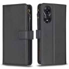 For OPPO A78 5G 9 Card Slots Zipper Wallet Leather Flip Phone Case(Black) - 1