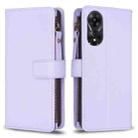 For OPPO A78 5G 9 Card Slots Zipper Wallet Leather Flip Phone Case(Light Purple) - 1