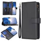 For OPPO A98 5G 9 Card Slots Zipper Wallet Leather Flip Phone Case(Black) - 1