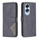 For OPPO A60 Magnetic Buckle Rhombus Texture Leather Phone Case(Black) - 1