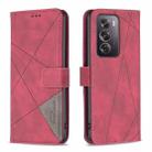 For OPPO Reno12 Pro Global Magnetic Buckle Rhombus Texture Leather Phone Case(Red) - 1