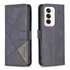 For OPPO Reno12 Global Magnetic Buckle Rhombus Texture Leather Phone Case(Black) - 1