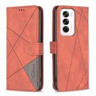 For OPPO Reno12 Global Magnetic Buckle Rhombus Texture Leather Phone Case(Brown) - 1
