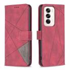 For OPPO Reno12 Global Magnetic Buckle Rhombus Texture Leather Phone Case(Red) - 1