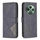 For OPPO Reno12 F 5G Magnetic Buckle Rhombus Texture Leather Phone Case(Black) - 1