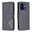 For OPPO Reno13 F 5G Magnetic Buckle Rhombus Texture Leather Phone Case(Black) - 1