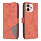 For OPPO Reno14 F 5G Magnetic Buckle Rhombus Texture Leather Phone Case(Brown) - 1