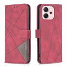For OPPO Reno14 F 5G Magnetic Buckle Rhombus Texture Leather Phone Case(Red) - 1