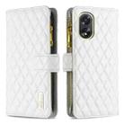 For OPPO A38 4G Diamond Lattice Zipper Wallet Leather Flip Phone Case(White) - 1