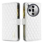 For OPPO Find X7 Ultra Diamond Lattice Zipper Wallet Leather Flip Phone Case(White) - 1