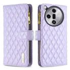 For OPPO Find X7 Ultra Diamond Lattice Zipper Wallet Leather Flip Phone Case(Purple) - 1