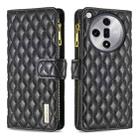 For OPPO Find X7 Ultra Diamond Lattice Zipper Wallet Leather Flip Phone Case(Black) - 1