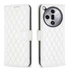 For OPPO Find X7 Ultra Diamond Lattice Wallet Leather Flip Phone Case(White) - 1