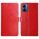 For Motorola Moto G14 HT01 Y-shaped Pattern Flip Leather Phone Case(Red) - 1