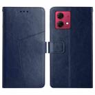 For Motorola Moto G84 HT01 Y-shaped Pattern Flip Leather Phone Case(Blue) - 1