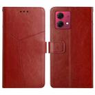 For Motorola Moto G84 HT01 Y-shaped Pattern Flip Leather Phone Case(Brown) - 1