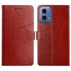 For Motorola Moto G34 5G HT01 Y-shaped Pattern Flip Leather Phone Case(Brown) - 1