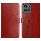 For Motorola Edge 50 Neo HT01 Y-shaped Pattern Flip Leather Phone Case(Brown) - 1