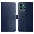 For Motorola Moto G75 5G HT01 Y-shaped Pattern Flip Leather Phone Case(Blue) - 1