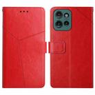 For Motorola Moto G75 5G HT01 Y-shaped Pattern Flip Leather Phone Case(Red) - 1