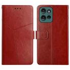 For Motorola Moto G15 HT01 Y-shaped Pattern Flip Leather Phone Case(Brown) - 1