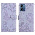 For Motorola Moto G14 HT03 Skin Feel Butterfly Embossed Flip Leather Phone Case(Purple) - 1