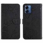 For Motorola Moto G14 HT03 Skin Feel Butterfly Embossed Flip Leather Phone Case(Black) - 1