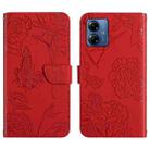 For Motorola Moto G14 HT03 Skin Feel Butterfly Embossed Flip Leather Phone Case(Red) - 1