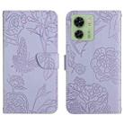 For Motorola Edge 40 HT03 Skin Feel Butterfly Embossed Flip Leather Phone Case(Purple) - 1