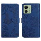 For Motorola Edge 40 HT03 Skin Feel Butterfly Embossed Flip Leather Phone Case(Blue) - 1