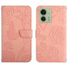 For Motorola Edge 40 HT03 Skin Feel Butterfly Embossed Flip Leather Phone Case(Pink) - 1