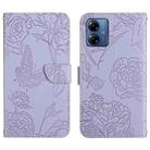 For Motorola Moto G54 HT03 Skin Feel Butterfly Embossed Flip Leather Phone Case(Purple) - 1