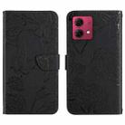 For Motorola Moto G84 HT03 Skin Feel Butterfly Embossed Flip Leather Phone Case(Black) - 1