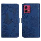 For Motorola Moto G84 HT03 Skin Feel Butterfly Embossed Flip Leather Phone Case(Blue) - 1