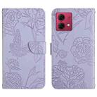 For Motorola Edge 40 Neo HT03 Skin Feel Butterfly Embossed Flip Leather Phone Case(Purple) - 1